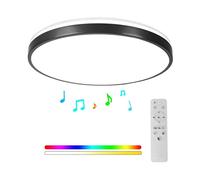 Horevo LED Plafonnier Bluetooth 24W avec Haut-Parleur 30CM, Noir | Télécommande, Musique, Mode RVB, Changement de Couleur, Dimmable, pour Chambre à Coucher, Chambre D’enfants