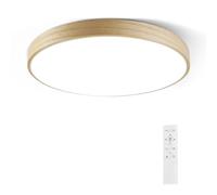 Horevo Plafonnier LED 30CM Lampe au Plafond avec Haut-Parleur Bluetooth et Télécommande - Lumière Dimmable, Cadre en Bois de Hêtre Naturel, Éclairage Moderne pour la Chambre à Coucher