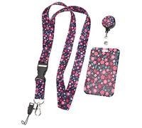 HORIALENCE 1 ensemble Porte Badge Rétractable avec Cordon Amovible Titulaire de Carte Identité Floral Rouge Protection pour Cartes Id et Plus