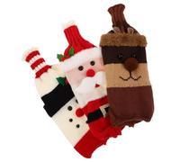 HORIALENCE 3 Pièces Housses de Bouteille de Vin Tricotées pour Décorations de Fêtes Pulls de Noël pour Bouteilles avec Motifs de Bonhomme de Renne et Vieux Homme Ajoutent Une Touche Festive à