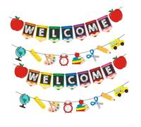 HORIALENCE 4 Pièces Bannière de Rentrée Scolaire Décoration de Fête avec Lettres Welcome et Images de Rentrée pour Salle de Classe Mur Fenêtre Couleur Vive et Impression Nette
