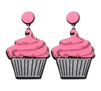 HORIALENCE Boucles D’oreilles Pendantes Cupcake Gourmandes 1 Paire, Bijoux en Alliage Léger Couleur Crème, Boucles D’oreilles Amusantes pour Femmes et Filles, Accessoire Mode Présent