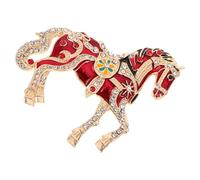HORIALENCE Broche Cheval Émaillée Rouge Cristal Pin's Zodiacal Année du Cheval 2026 Accessoire Léger pour Veste Robe ou Manteau Bijou Vintage pour Fête du Printemps
