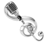 HORIALENCE Broche Microphone Et Épingle Note De Musique Vintage En Métal Argenté, Accessoire Mode Féminin, Pour Concert Et Fête, Design Classique Et Taille Moyenne