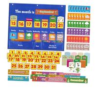 HORIALENCE Calendrier Éducatif Hebdomadaire Tableau de Poche Suspendu pour Garçon Fille Outil Pédagogique Mural avec Pochettes de Rangement Cartes Incluses pour Salle de Classe et