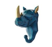 HORIALENCE Crochet Mural Résine Tête de Rhinocéros Bleu Vintage Patère Décorative Animaux pour Manteaux Chapeaux et Clés Installation sans Perçage et Créative pour Salon et Entrée