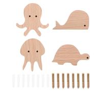 HORIALENCE Crochets Muraux en Hêtre Naturel 4 Pcs Têtes D’animaux Marins Décoratifs et Multifonctions pour Suspendre Vêtements, Chapeaux et Clés, Solution Rangement Pratique pour Chambre