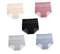 HORIALENCE Culottes Femme Gainantes Haute Dentelle Lot Respirantes Couture Slip Améliorant la Confort Coton Rouge Gris Noir Bleu Peau