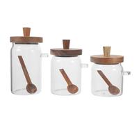 HORIALENCE Ensemble de 3 récipients pour lessive : bocal en verre transparent pour lessive en poudre et en capsules, bocal en verre pour café en grains avec couvercle et cuillère (400/600/900 ml).