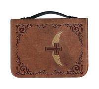 HORIALENCE Étui pour Bible avec poignée - Sac fourre-tout en cuir PU à poches multiples - Organiseur de livres zippé de style western imprimé croix et ailes pour l'étude et le culte