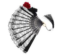HORIALENCE Éventail Brodé En Dentelle Noire Pliant Gothique Victorien, Accessoire Dark Lolita Pour Femme, Mariage Et Fête à Thème Halloween, Compact Et Léger Pendentif Décoratif