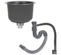 HORIALENCE Évier Simple Bac Inox Rond Mini Cuisine Camping-car avec Kit de Vidange Intégré et Nettoyage Facile, Cuisine Extérieure et Motorhome