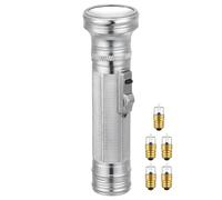 HORIALENCE Lampe De Poche L'Ancienne En Fer Argent E10 | 5 Ampoules Incluses, 2 Piles N° 2 Non Incluses, Format Compact 14.00 X 4.00 X 4.00 cm