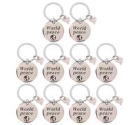 HORIALENCE Lot de 10 porte-clés symbole de paix : porte-clés en acier inoxydable avec breloques colombe et pendentif Terre pour la paix mondiale - Bijou hippie - Pendentif symbolique pour sac à