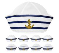 HORIALENCE Lot de 12 chapeaux de marin à rayures bleues et blanches - Chapeau de capitaine de yacht pour Halloween - Accessoire de cosplay nautique pour femmes et hommes (56 cm)