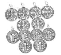 HORIALENCE Lot De 12 Ornements En Métal Saint Benoît, Breloques Diy Pour Fabrication De Bijoux, Décoration Vintage Argentée, Compactes Et Légères, Pour Artisanat, Présents Et Décoration De Noël