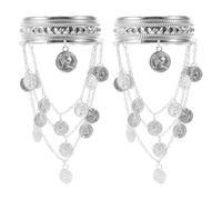HORIALENCE Lot de 2 bracelets de danse orientale : Manchette ouverte - Accessoires de danse arabe - Bracelet à breloques en forme de pièce - à maillons superposés - Bijoux tribaux pour mariages