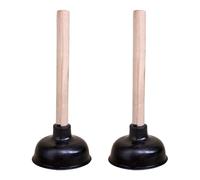 HORIALENCE Lot de 2 déboucheurs de lavabo avec ventouse en caoutchouc et manche en bois - Déboucheur manuel pour WC, et douche - Débouche rapidement les éviers de cuisine et de cuisine.