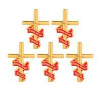 HORIALENCE Lot de 5 broches commémoratives en forme de croix : Broche souvenir avec ruban rouge pour les funérailles, Broche croix en guise de cadeau pour les services religieux et les cérémonies