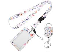 HORIALENCE Pochette de Protection pour Carte D'identité avec Lanière Fleurie Blanche en Polyester et Plastique, Porte-badge Pratique et Résistant pour Bureau et École