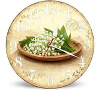 Horienteeon A Bouquet de Cloches Orchidées Horloge murale de cuisine à piles 25 cm, horloge murale florale rustique pour salle de bain, cuisine, maison, salon, bureau, école, hôtel