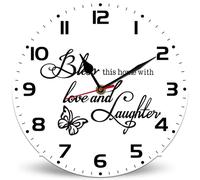 Horienteeon Bless Love And Laughter Horloge murale en bois de 25 cm, fonctionne à piles, sans tic-tac, horloge décorative rétro en bois pour chambre d'enfant, salon, chambre à coucher, salle de bain