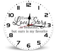 Horienteeon Every Love Story Is Beautiful Horloge murale silencieuse sans tic-tac 25 cm pour décoration de la maison, de la cuisine, du dieu Jésus en bois, cadeau pour salle de bain, chambre à coucher