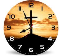 Horienteeon Hillside Horloge murale en forme de croix à piles, 25 cm, cadeau unique/drôle Jésus prie les chrétiens, horloge murale pour chambre, salle de bain, cuisine, salon, bureau à domicile, école