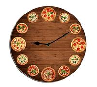 Horienteeon Horloge murale à pizza - Horloge murale silencieuse sans tic-tac - Horloge murale décorative pour chambre à coucher, cuisine, salon, salle de bain - Rond - 25,4 cm