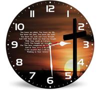 Horienteeon Horloge murale avec croix de Dieu Jésus - Fonctionne avec piles - 25 cm - Cadeau unique et amusant - Cadeau de Jésus chrétien - Pour salon, cuisine, salle de bain, chambre, bureau ou école