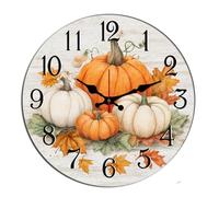 Horienteeon Horloge murale citrouilles de Thanksgiving Feuilles d'automne Horloge d'automne pour le salon, fonctionne à piles, facile à lire, chambre à coucher, salle de bain, cuisine, pendaison de