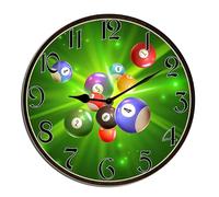 Horienteeon Horloge murale de billard - Horloge murale en bois - Fonctionnement à piles - Silencieuse - Sans tic-tac - Horloge de bureau pour salon, maison, bureau, école, cuisine - Décoration murale