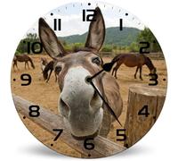 Horienteeon Horloge murale de cuisine à piles avec tête de mule drôle d'âne - 25 cm - Silencieuse - Sans tic-tac - Pour salon, cuisine, salle de bain, chambre, bureau ou école