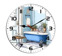 Horienteeon Horloge murale de salle de bain à l'aquarelle Baignoire Ho*t Tu*b Animaux Toilettes en bois silencieux, sans tic-tac, horloges rustiques décoratives pour salon, chambre à coucher, bureau