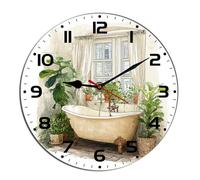 Horienteeon Horloge murale de salle de bain aquarelle baignoire Ho*t Tu*b Animal Toilettes en bois silencieuse sans tic-tac Horloge à piles pour chambre à coucher, salle de bain, salon, bureau, école