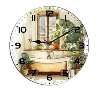 Horienteeon Horloge murale de salle de bain aquarelle baignoire Ho*t Tu*b Animal Toilettes en bois sans tic-tac silencieux quartz chambre salon bureau salle de bain patio décoration horloges rondes