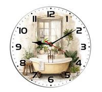 Horienteeon Horloge murale de salle de bain aquarelle baignoire Ho*t Tu*b Animal Toilettes en bois silencieuse sans tic-tac Horloge décorative pour salon, cuisine, maison, salle de bain, chambre à