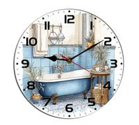 Horienteeon Horloge murale de salle de bain aquarelle baignoire Ho*t Tu*b Animal Toilettes en bois silencieuse sans tic-tac Horloge de bureau décorative pour salon, maison, bureau, école, décoration