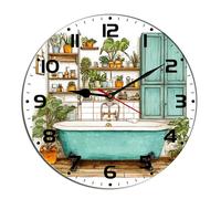 Horienteeon Horloge murale de salle de bain aquarelle baignoire Ho*t Tu*b Animal Toilettes en bois silencieuse sans tic-tac Horloge décorative pour salon, cuisine, maison, salle de bain, chambre à