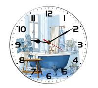 Horienteeon Horloge murale de salle de bain aquarelle baignoire Ho*t Tu*b Animal Toilettes Horloge en bois pour salon, fonctionne à piles, facile à lire, chambre à coucher, salle de bain et pendaison