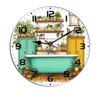 Horienteeon Horloge murale de salle de bain aquarelle baignoire Ho*t Tu*b Animal Toilettes Horloge en bois pour salon, fonctionne à piles, facile à lire, chambre à coucher, salle de bain et pendaison