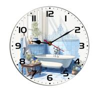 Horienteeon Horloge murale de salle de bain aquarelle baignoire ho*t tu*b animaux toilettes en bois décoratif en bois à piles horloge silencieuse à suspendre pour chambre à coucher, salon, café bar