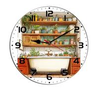 Horienteeon Horloge murale de salle de bain aquarelle baignoire Ho*t Tu*b animaux toilettes en bois silencieux, sans tic-tac, fonctionne à piles, horloges rustiques décoratives pour salon, chambre à