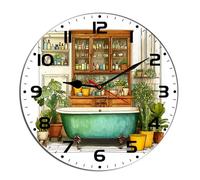 Horienteeon Horloge murale de salle de bain aquarelle baignoire Ho*t Tu*b animaux toilettes en bois silencieux, sans tic-tac, fonctionne à piles, horloges rustiques décoratives pour salon, chambre à