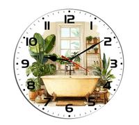 Horienteeon Horloge murale de salle de bain aquarelle baignoire Ho*t Tu*b animaux toilettes en bois pour salle de bain silencieuse sans tic-tac, horloge décorative à piles, décoration ronde de 25,4 cm