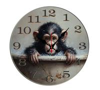 Horienteeon Horloge murale de salle de bain en forme de bébé chimpanzé en forme de singe en bois décorative silencieuse sans tic-tac pour salon, maison, bureau, école, cuisine, décoration murale ronde