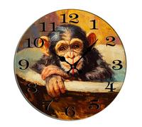 Horienteeon Horloge murale de salle de bain en forme de bébé chimpanzé en forme de singe en bois décorative silencieuse sans tic-tac, fonctionne à piles, horloges de cuisine rustiques décoratives pour