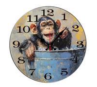Horienteeon Horloge murale de salle de bain en forme de bébé chimpanzé en forme de singe en bois décorative silencieuse sans tic-tac pour salon, maison, bureau, école, cuisine, décoration murale ronde