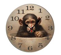 Horienteeon Horloge murale décorative en bois avec bébé chimpanzé pour salle de bain, chambre à coucher, salon, cuisine, café, bar, ronde, 25,4 cm
