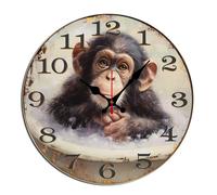 Horienteeon Horloge murale décorative en bois avec bébé chimpanzé pour salle de bain, chambre à coucher, salon, cuisine, café, bar, ronde, 25,4 cm